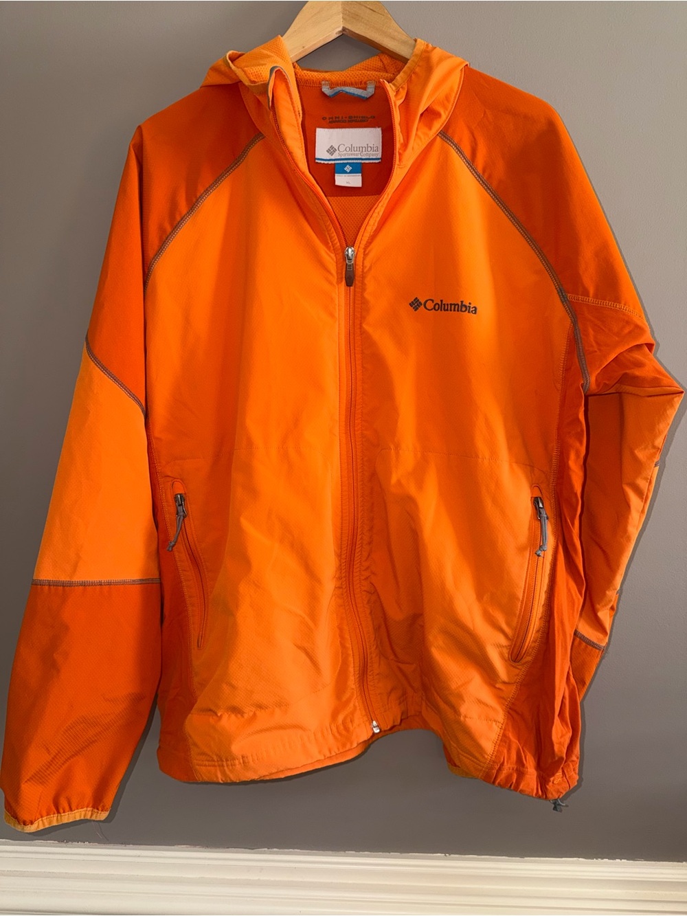 Columbia Omni-Shield Hooded Softshell Windbreaker Jacket Orange Mens XL
